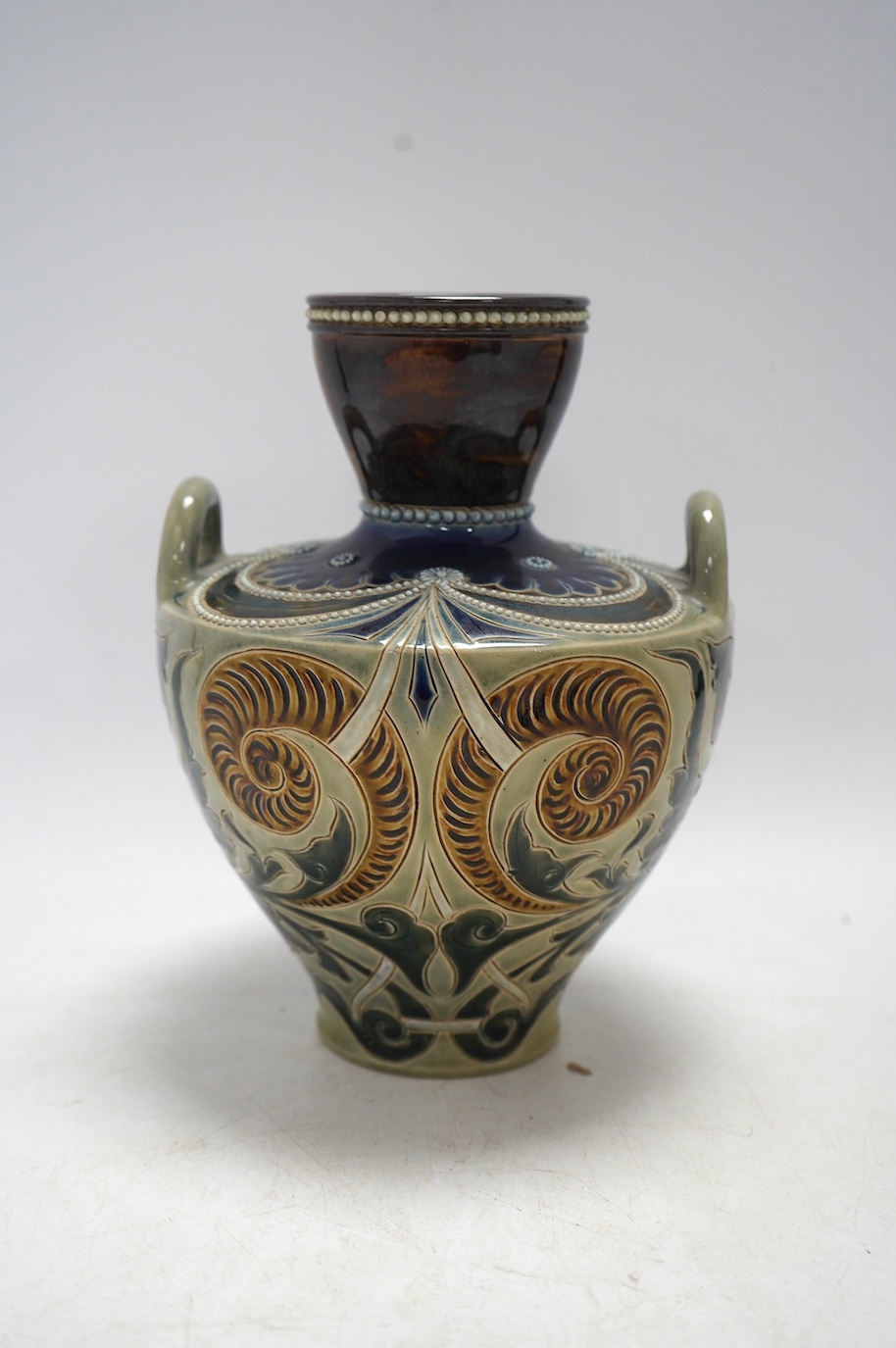 A Doulton Lambeth vase by Eliza Simmance, monogrammed and dated 1887, 20.5cm high. Condition - good